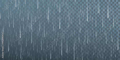 Rain drops on transparent background. Falling water drops. Nature rainfall. Vector illustration