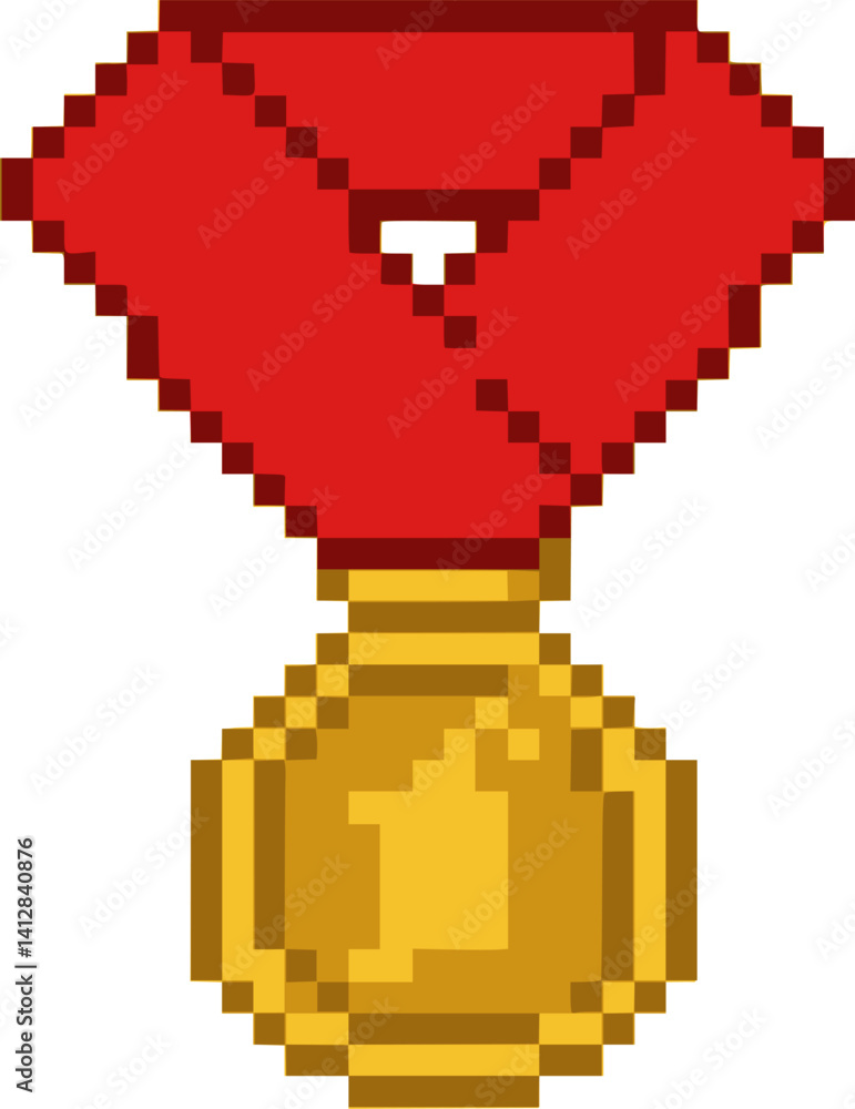 Obraz premium Retro Medal And Award Pixelated Icon Set. Pixel Art Symbol Collection Of Gold Medals And Stars In Pixel Design. Isolated Vector Illustration 