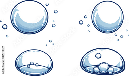 Soap Bubbles Solid Icon. Set Of Soapy Air Bubbles Floating , water bubbles In Different Arrangements Silhouette Symbol. Isolated Vector Illustration
