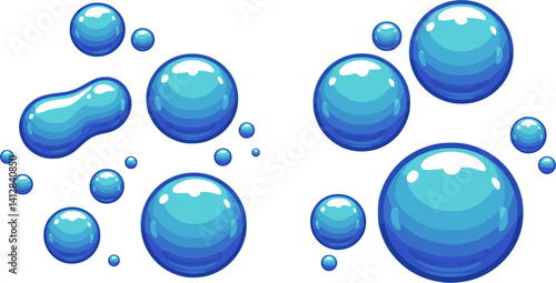 Soap Bubbles Solid Icon. Set Of Soapy Air Bubbles Floating , water bubbles In Different Arrangements Silhouette Symbol. Isolated Vector Illustration
