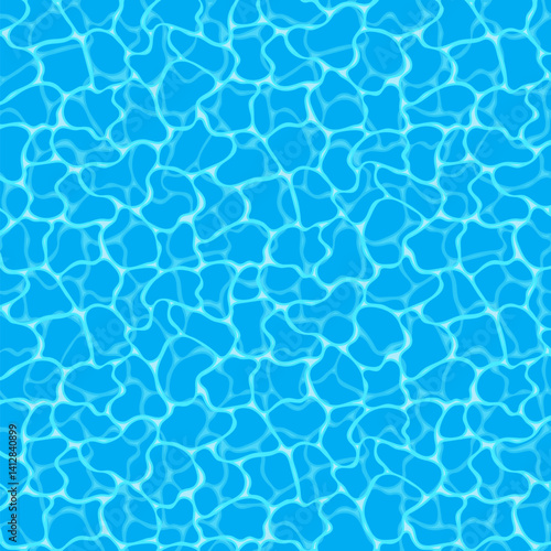Blue water background. Seamless blue ripples pattern. Water pool texture bottom background. Vector illustration