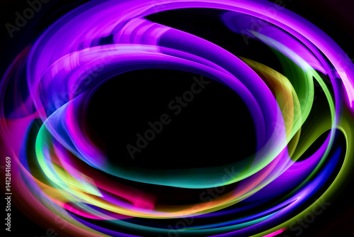 黒を背景にしたカラフルな光のリング