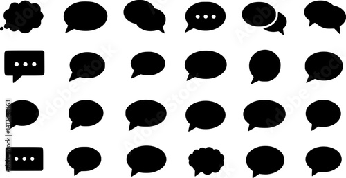 Speech Bubble Conversation Solid Icon Set. Collection of Speech, Chat and Comic Bubbles for Conversations, Notifications and Discussions. Isolated Vector Illustration