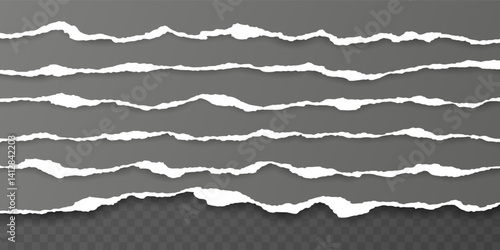 Horizontal torn paper edge. Ripped squared horizontal white paper strips. Vector illustration