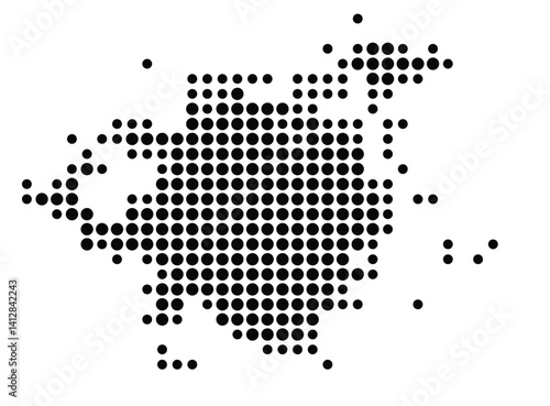 Symbol Map of Greensboro (United States) showing the city with a pattern of just a few black dots