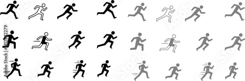 Running Figure Line and Silhouette Icon Set. Fitness, Physical Activity, Quick Movement, Exercise for Health. Editable Stroke. Isolated Vector Illustration