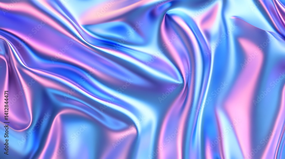 Holographic iridescent fabric draped in flowing folds. Holographic iridescent fabric draped in flowing folds.