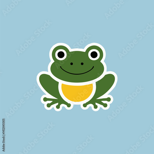 Cute frog cartoon logo in soft colors for children and playful branding
 photo