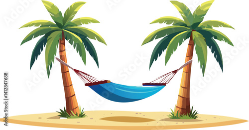 relaxing hammock between palm trees on beach vector isolated tropical vacation concept
