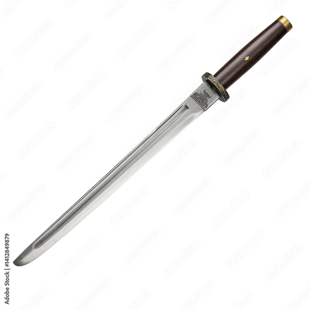 High-resolution side profile of a traditional Chinese dao sword isolated on transparent background ,PNG. High-resolution side profile of a traditional Chinese dao sword isolated on transparent background ,PNG.