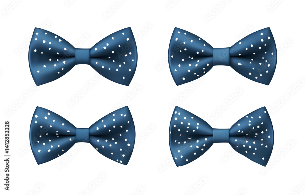 Set of blue bow ties with stars and dots on a transparent background, realistic, PNG Set of blue bow ties with stars and dots on a transparent background, realistic, PNG
