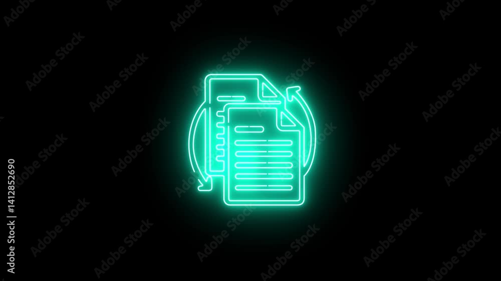 Glowing neon workflow icon isolated on black background. 4k Video motion graphic animation icon. file transfer icon animated . Glowing neon workflow icon isolated on black background. 4k Video motion graphic animation icon. file transfer icon animated .