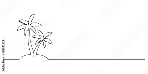 Palm tree single line continuous drawing. Abstract line art palm tree. Vector illustration