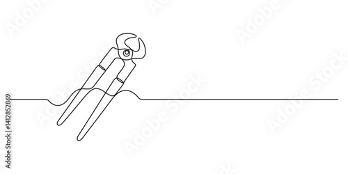  Continuous one line drawing of repair wrench tool. Mechanical tool icon. Isolated on white background. Vector illustration