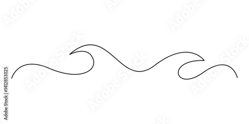 Ocean sea wave one line drawing art. Continuous single line drawing sea wave vector illustration