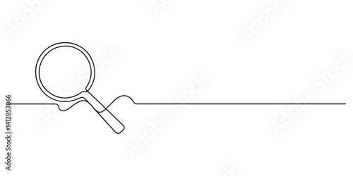 One continuous line of magnifying glass. Continuous single line drawing of a magnifying glass. Single minimalist concept graphic illustration