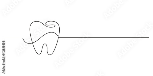 Tooth icon in continuous line drawing style. Single line art tooth icon. Vector illustration