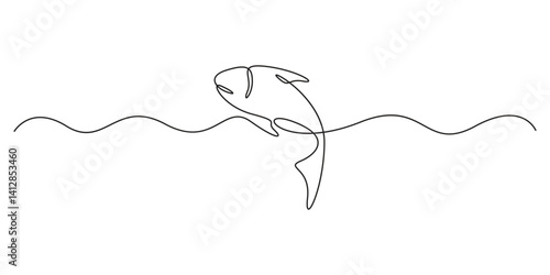 One continuous drawing of tuna fish minimalist style vector illustration