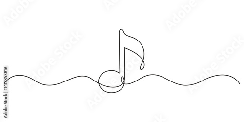 Continuous one line drawing music notes on stave musical symbol in one linear style vector illustration