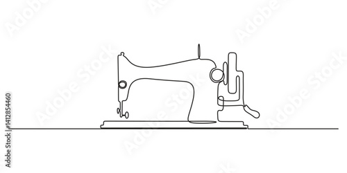 Sewing machine continuous one line drawing. Concept of needlework. Antiques sewing machine design in simple continuous linear style graphic illustration