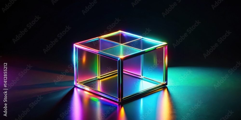 Illuminated Cubic Frame with Rainbow Hues on Dark Surface Illuminated Cubic Frame with Rainbow Hues on Dark Surface