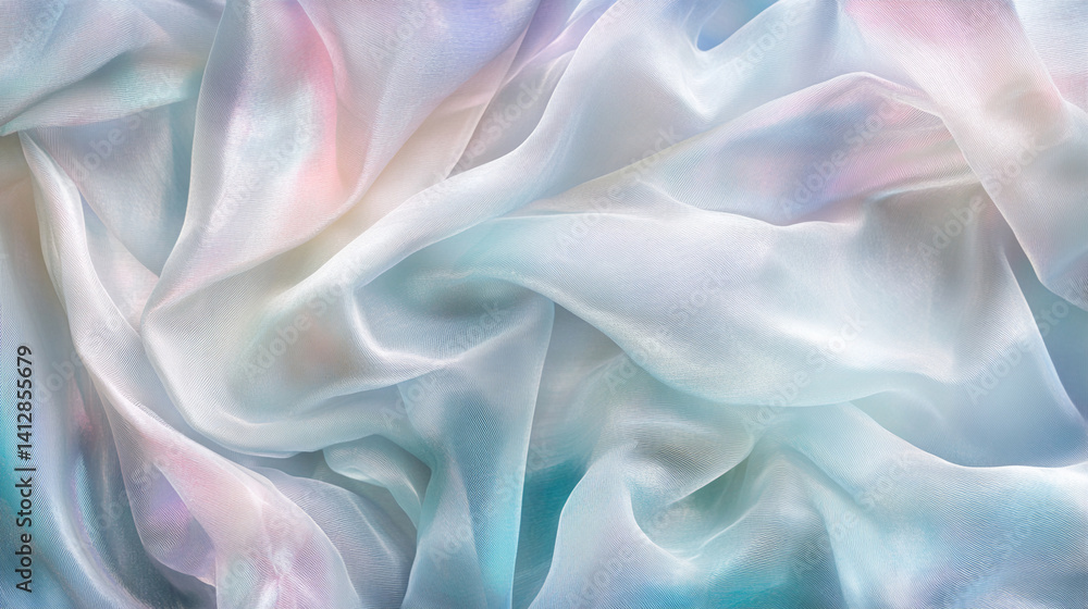 Obraz premium Elegant draped sheer fabric with pastel gradients capturing a light and airy aesthetic