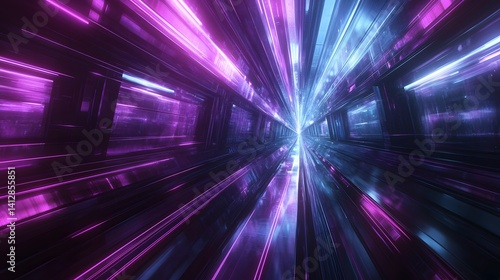 Neon-lit, futuristic tunnel with vibrant light streaks.