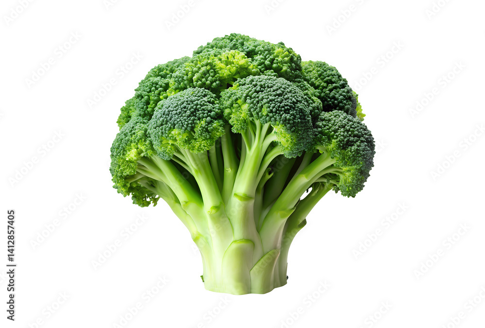 A Vibrant Green Broccoli Floret Isolated on a Clean White Background Display A Vibrant Green Broccoli Floret Isolated on a Clean White Background Display