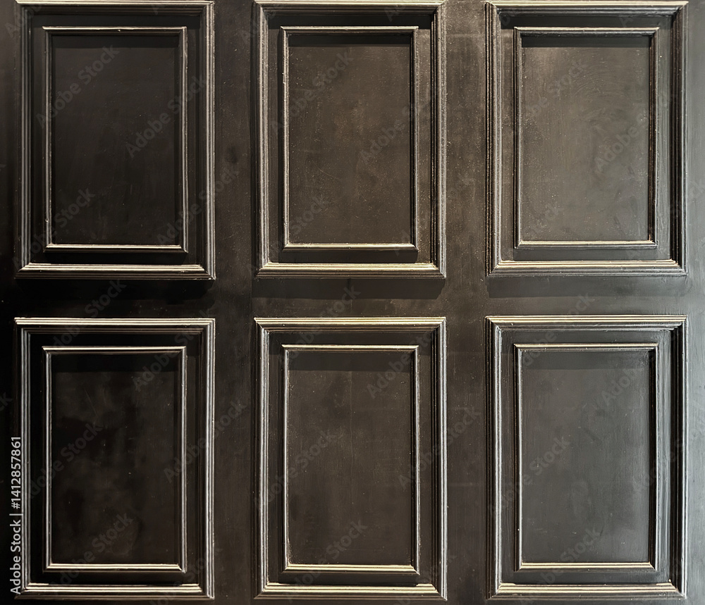 Fototapeta premium Classic wall molding in rectangular pattern and repeated, finished in dark black color paint. Good for wainscoting and wall panels. Seamless background texture.
