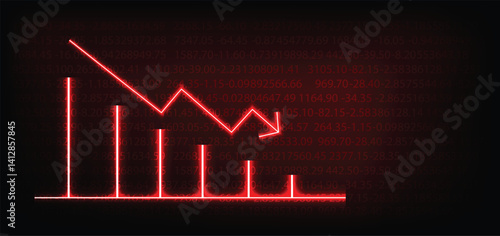 glowing down red graph share market crash vector poster