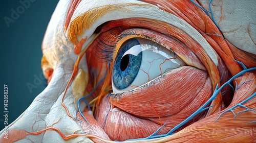 Detailed anatomical structure of the human eye and surrounding muscles