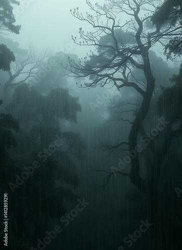 Misty Rainforest in Gentle Rain