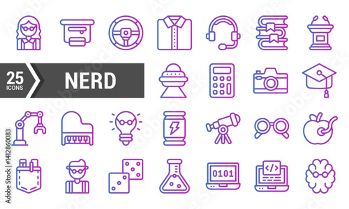 25 Gradient Icons of Nerdy Things and Activities.