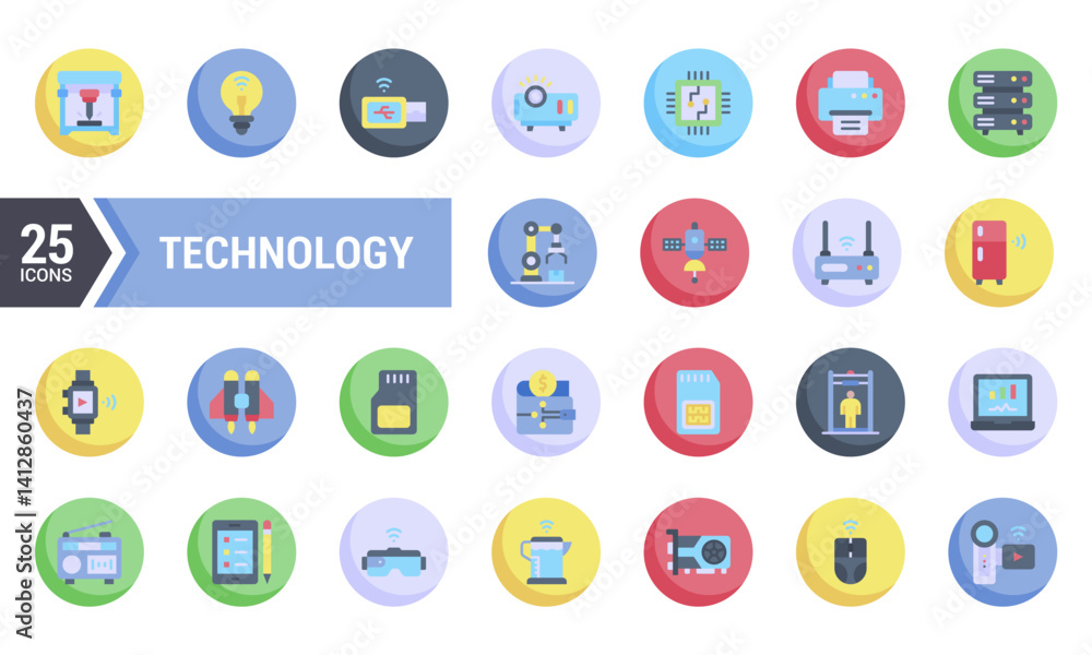 Colorful Flat Technology Icons in Circles. Colorful Flat Technology Icons in Circles.