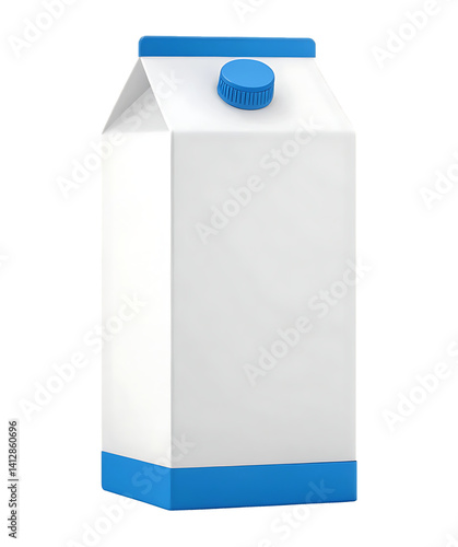 Blank white milk carton with blue top and bottom. Perfect for packaging design.