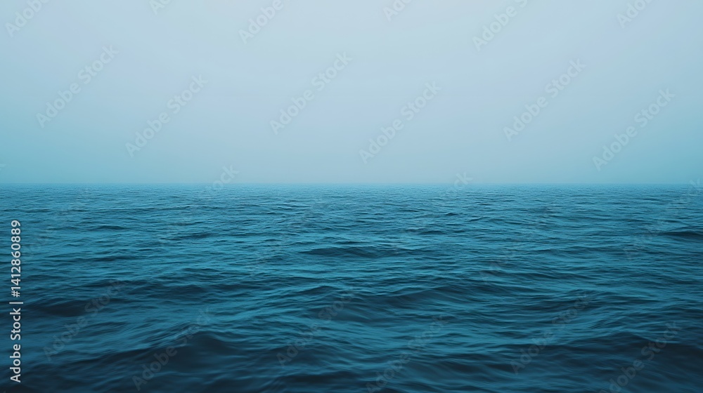 Obraz premium Ocean water with waves under a hazy sky creating a serene atmosphere.