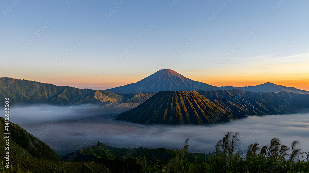 Volcanic Sunrise Over Indonesian Mountains