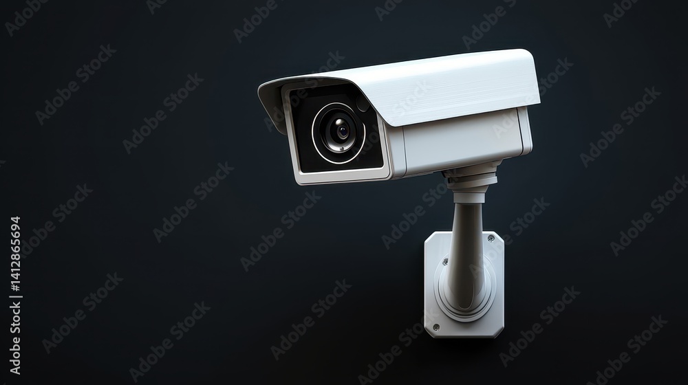 Close-up of a modern outdoor security camera mounted on a wall with a dark background showing surveillance and security technology essential for safety monitoring. Close-up of a modern outdoor security camera mounted on a wall with a dark background showing surveillance and security technology essential for safety monitoring.