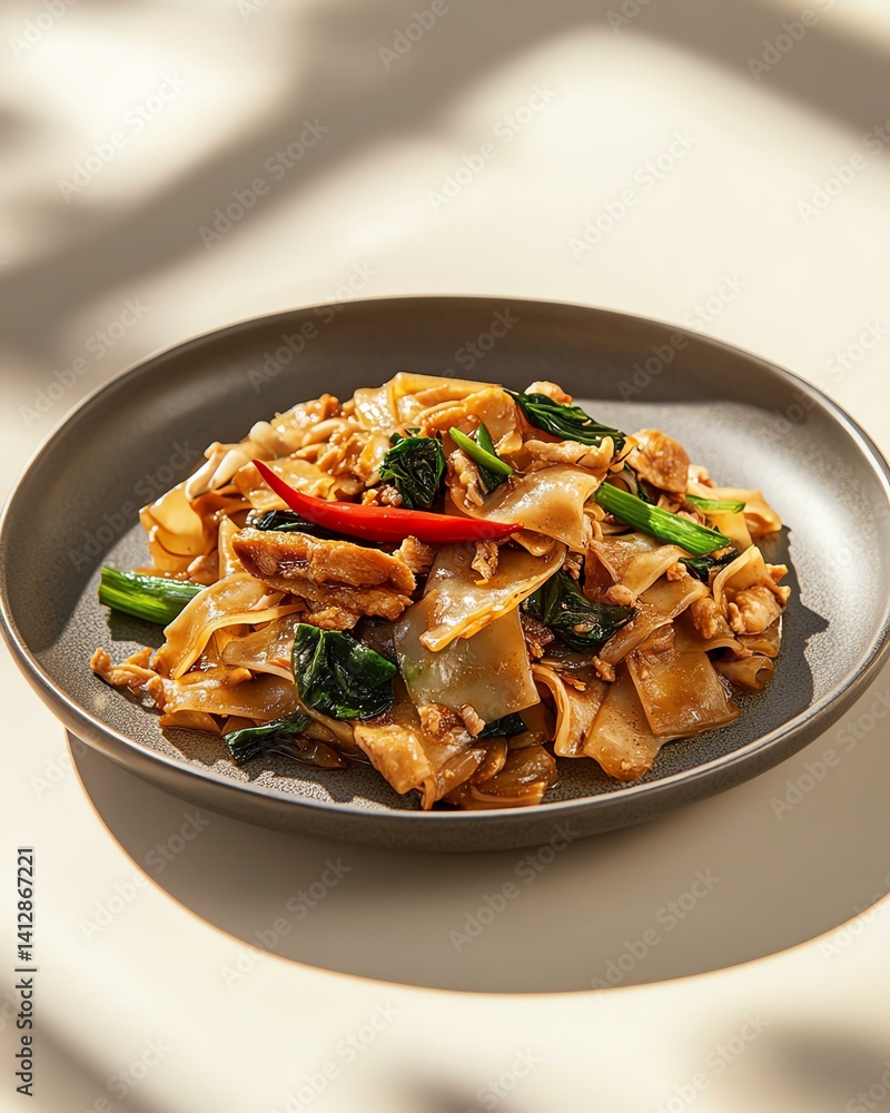 Pad See Ew Delicious stir-fried noodles with vegetables. Thai stir fried noodles Pad See Ew Delicious stir-fried noodles with vegetables. Thai stir fried noodles