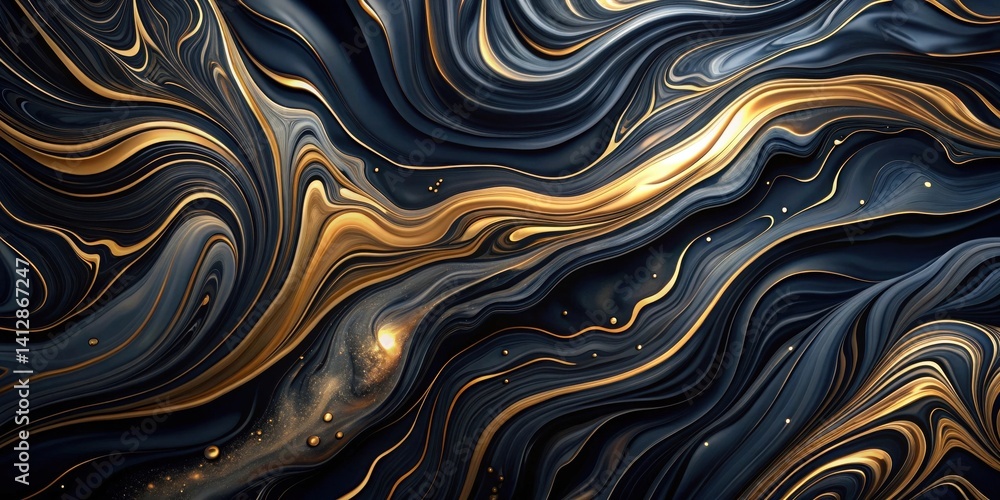 Fototapeta premium Abstract Swirling Dark and Gold Liquid Marble Design