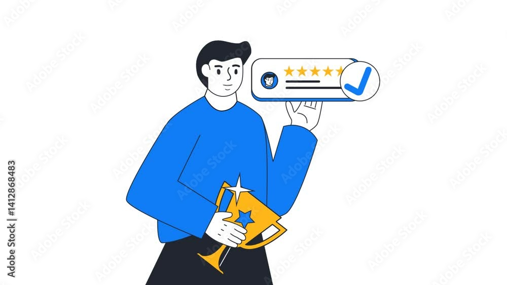 2d animation man best employee of the month with best rating performance illustration isolated business. Alpha Channel or transparent background 2d animation man best employee of the month with best rating performance illustration isolated business. Alpha Channel or transparent background