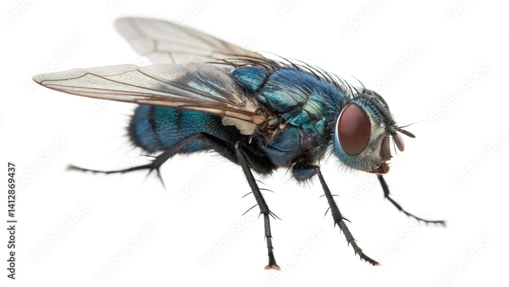 Fototapeta premium Blue fly insect isolated on transparent, side view