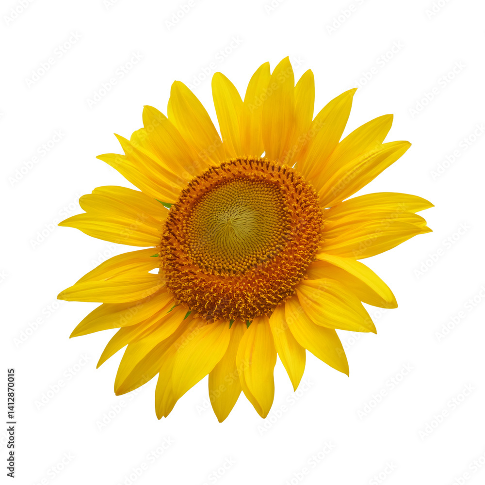 Fototapeta premium Bright yellow sunflower head isolated on transparent background with clipping path, perfect for graphic design projects