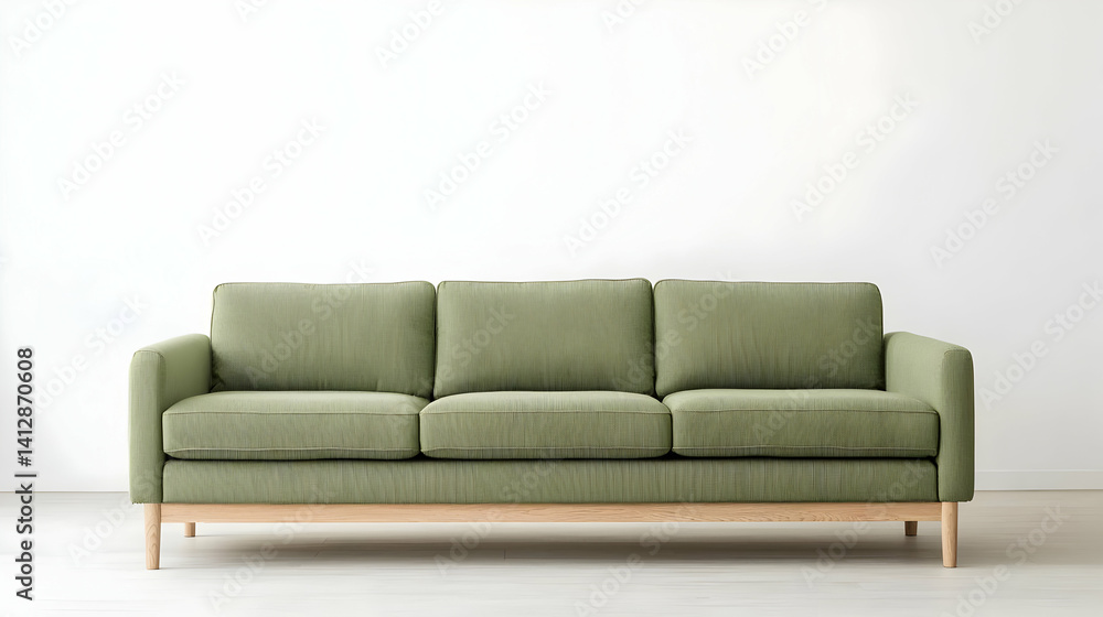 Fototapeta premium Light Green Sofa With Wooden Legs In Empty Room