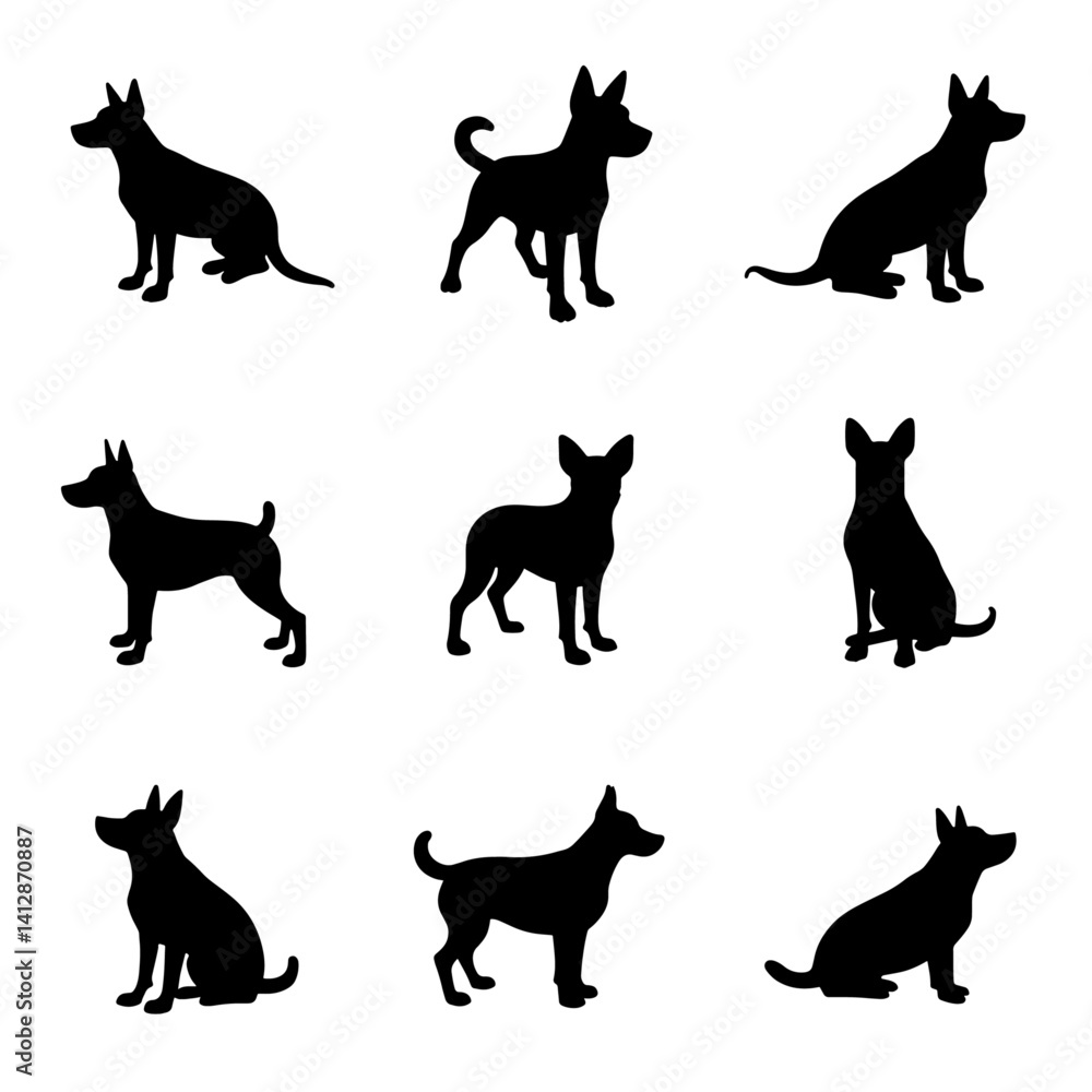 Set dog silhouettes isolated on white background Set dog silhouettes isolated on white background