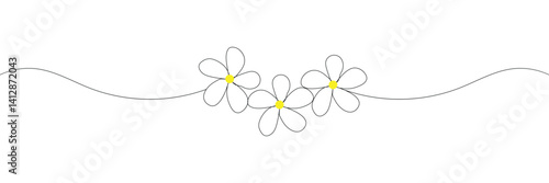 One continuous line drawing of Plumeria flower. Frangipani blossom with petals for floral tattoo in simple linear style. Plant pattern for wedding in Editable stroke. vector illustration. EPS 10 .  