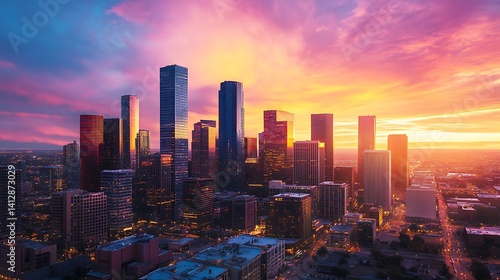 Bright sunset hues lighting up skyline over quiet waters high resolution picture