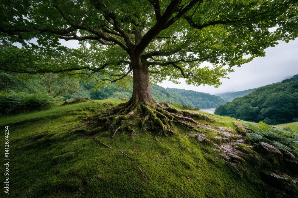 Majestic Ancient Tree Standing Proudly in the Center of Lush Green Landscape