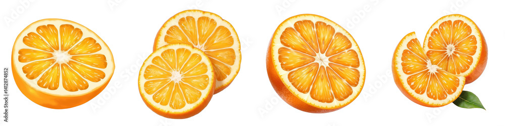 Collection of Fresh Juicy Orange Slices Isolated on Light Background Collection of Fresh Juicy Orange Slices Isolated on Light Background