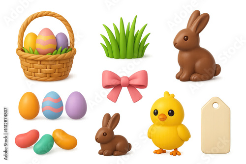 Charming 3d easter icons set: eggs, bunnies, chicks, and more for festive designs